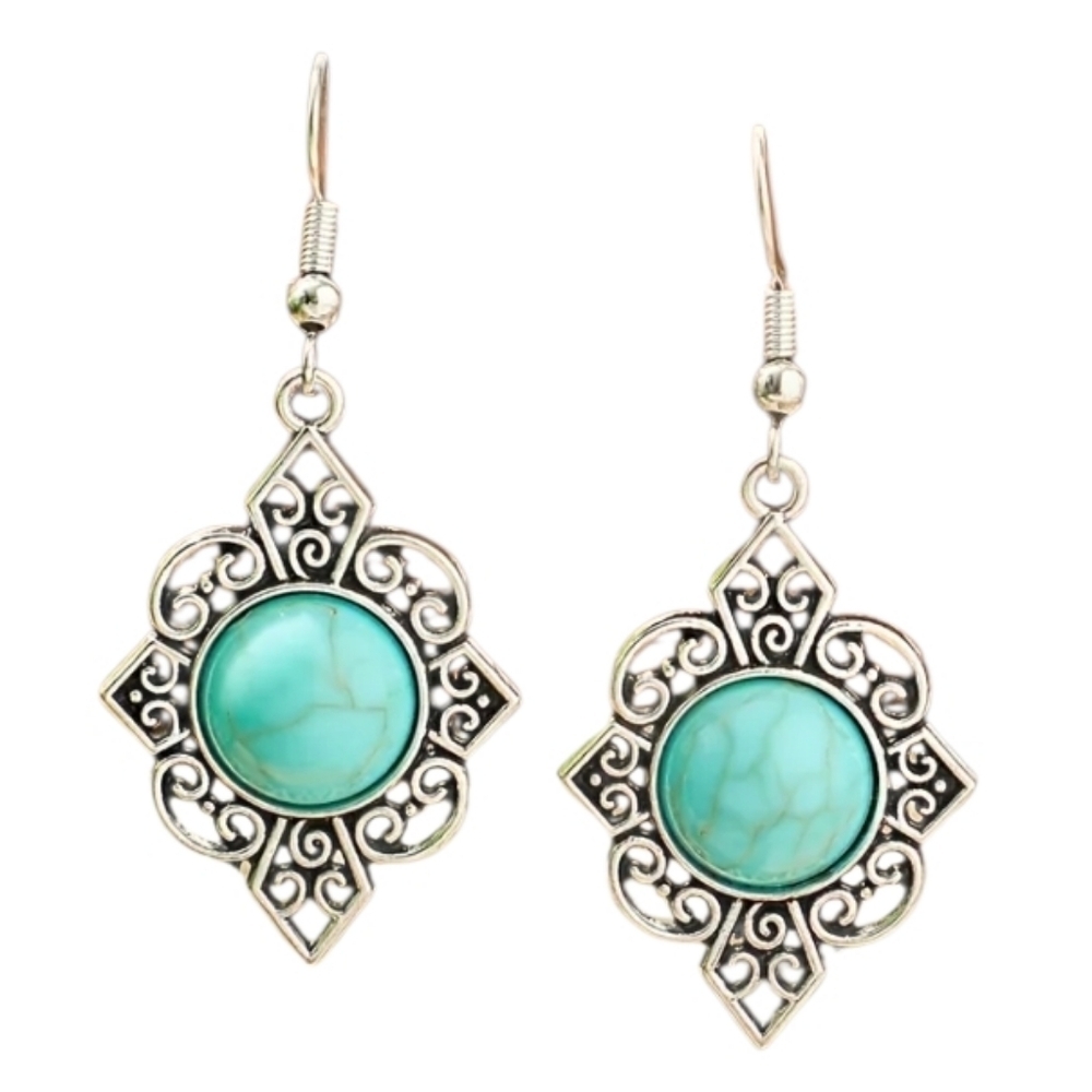 Turquoise Silvertone Earrings
